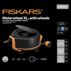 Automatyczny bęben z wężem FISKARS XL 1067548 z kółkami 20 m + 7 m, obrót 360°