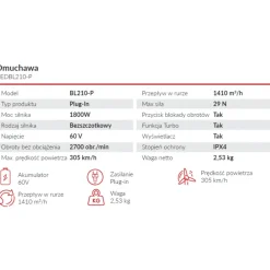 Cedrus BL210-P Dmuchawa akumulatorowa Cedrus 60V BL210-P, bez aku i ładowarki CEDBL210-P