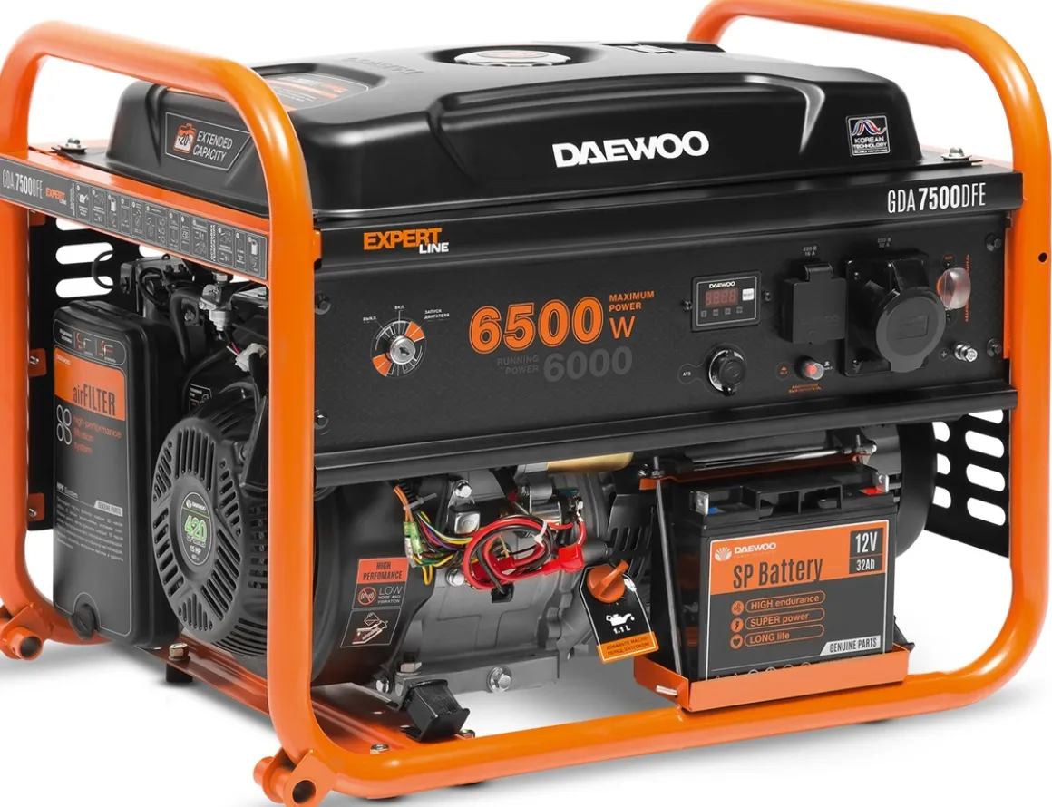 DAEWOO GDA 7500 DFE AGREGAT GENERATOR PRĄDOTWÓRCZY LPG / BENZYNA 1x16A, 1x32A MOC 6,5kW - OFICJALNY DYSTRYBUTOR - AUTORYZOWANY DEALER DAEWOO