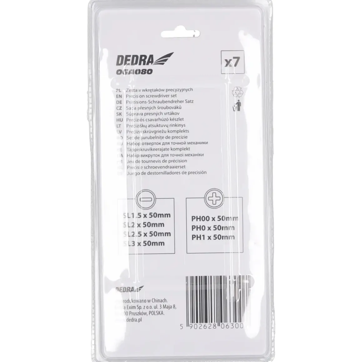 DEDRA 06A080 Zestaw wkrętaków precyzyjnych 7 szt. CrV SL/PH magnetyczne śrubokręty