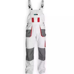 DEDRA BH4SO-LD Ogrodniczki ochronne białe LD/54 spodnie robocze BHP White Line 190 g/m²