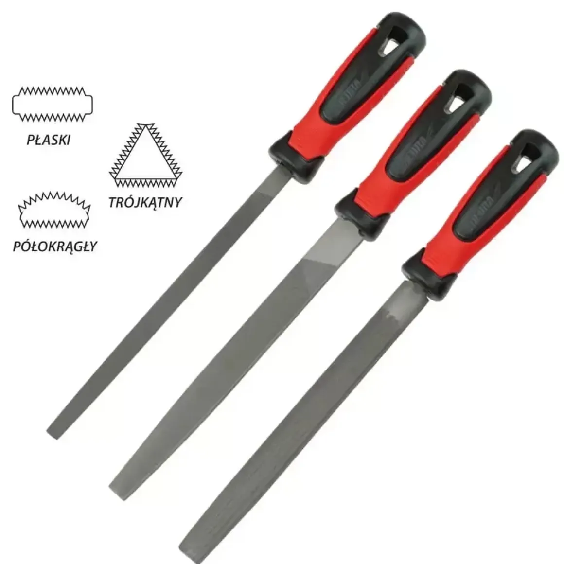 DEDRA 06C006 Pilniki ręczne do metalu 200 mm zestaw 3 szt płaski półokrągły okrągły