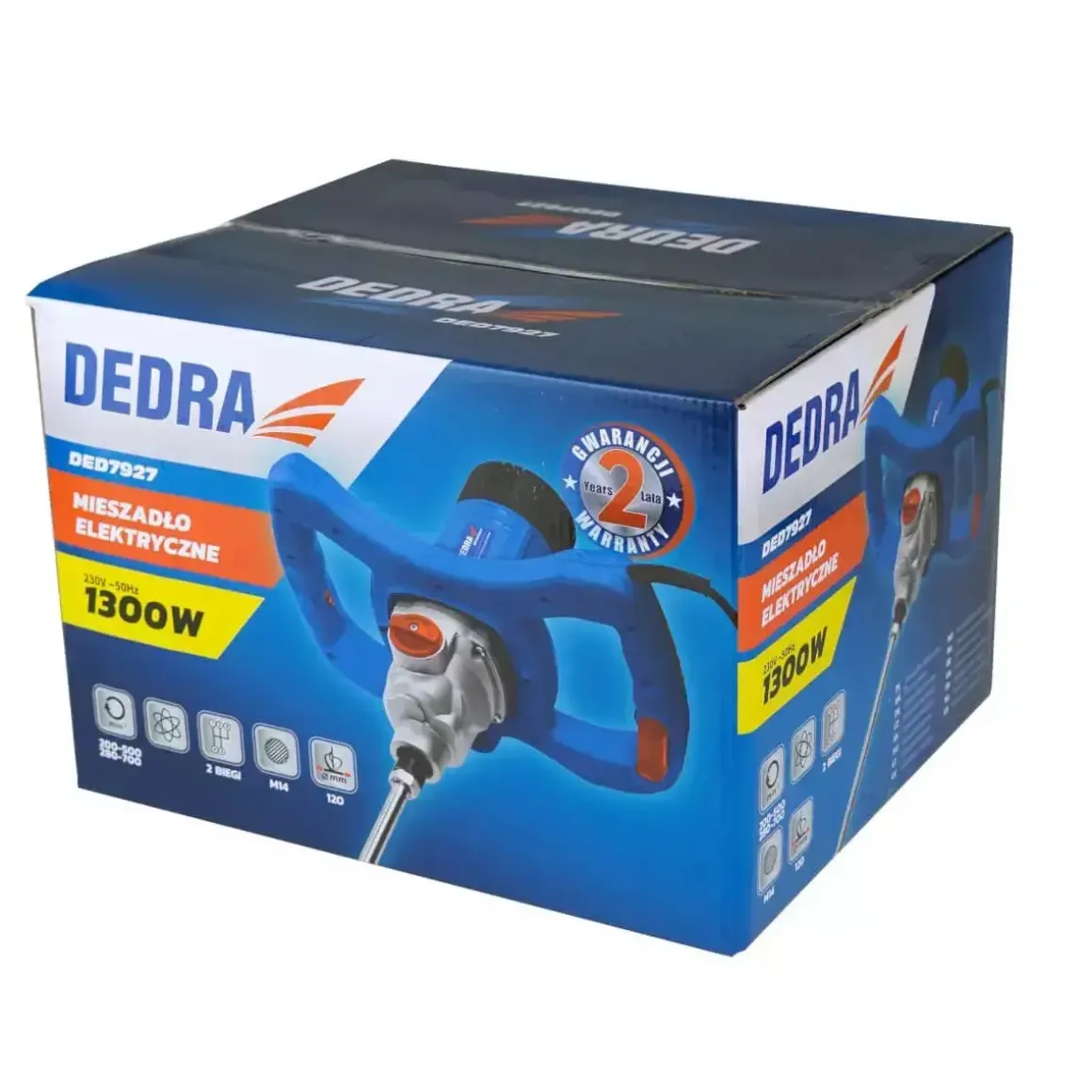 DEDRA DED7928 Mieszadło elektryczne 1200W 2-biegowe 120mm mikser do zapraw tynków klejów farb