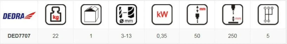DEDRA DED7707 WIERTARKA STOŁOWA KOLUMNOWA DO METALU 5 BIEGÓW EWIMAX OFICJALNY DYSTRYBUTOR - AUTORYZOWANY DEALER DEDRA