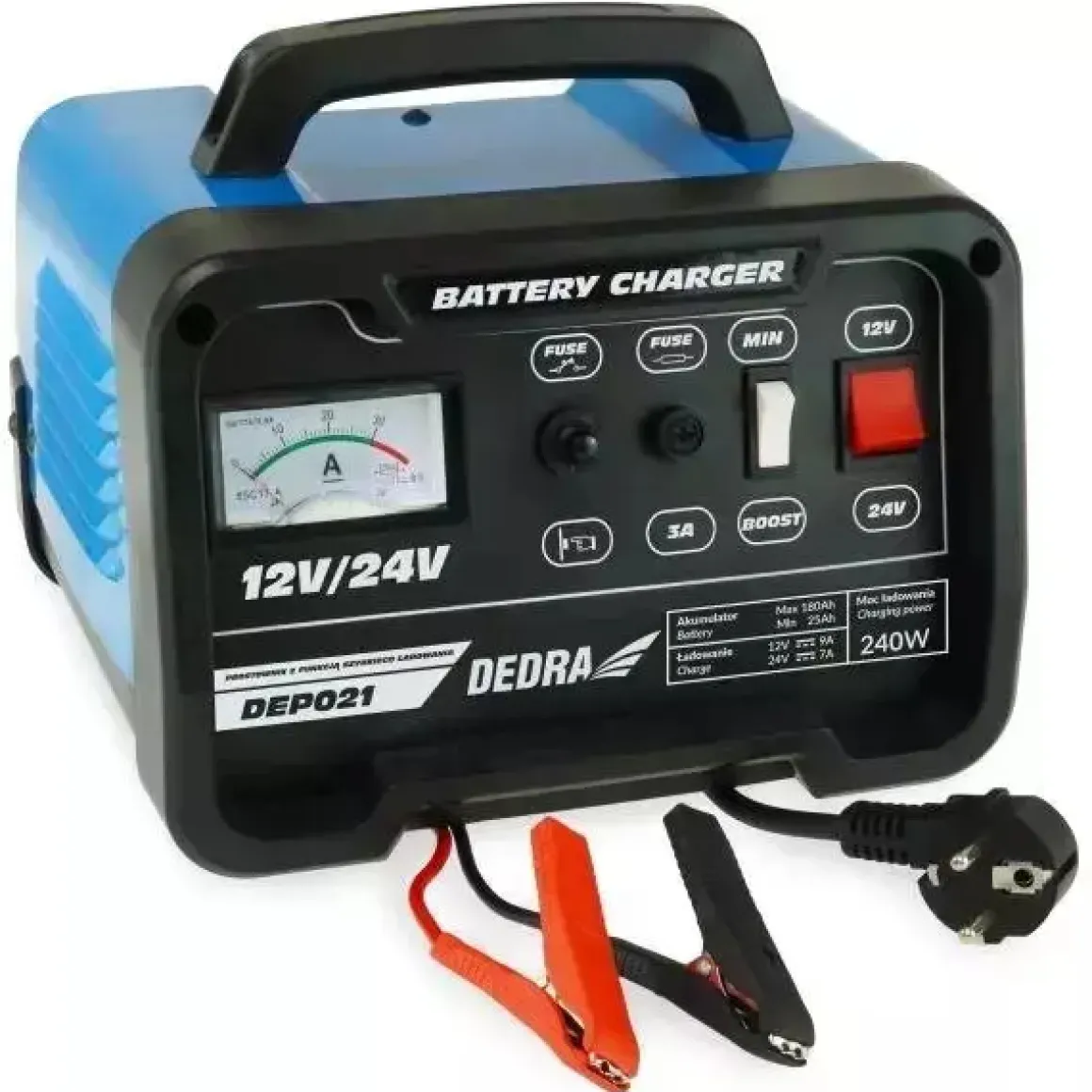 DEDRA DEP021 Prostownik ładowarka akumulatorów 12/24V 25-180Ah z BOOST