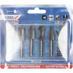 Dedra 07F500 Frezy trzpieniowe HSS do metalu aluminium gratowniki 6 szt. do szlifierki 6 mm