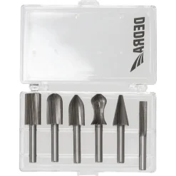 Dedra 07F500 Frezy trzpieniowe HSS do metalu aluminium gratowniki 6 szt. do szlifierki 6 mm