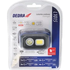 Dedra L1015 Latarka czołowa czołówka LED 500lm czujnik ruchu aku 1000mAh USB-C 3xAAA