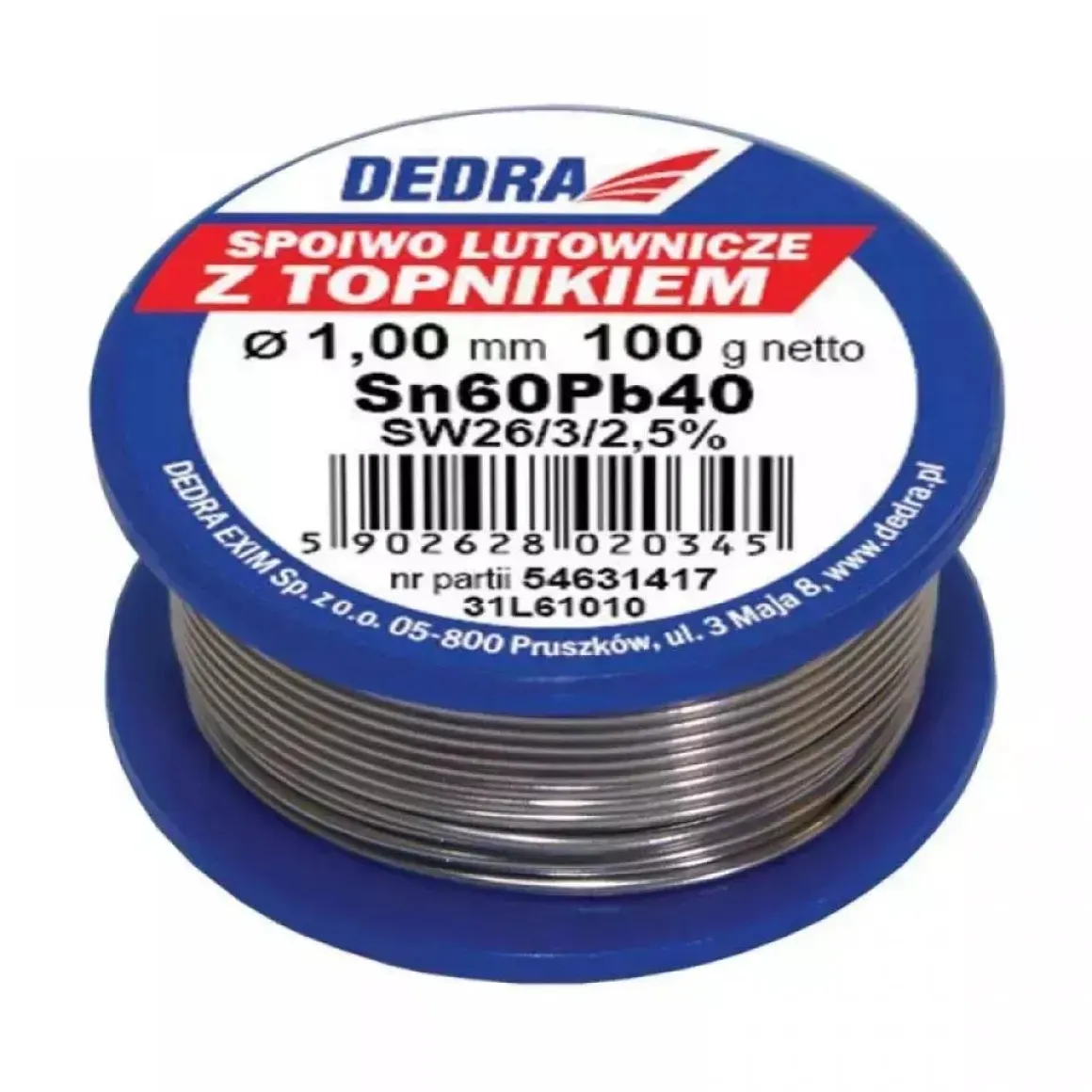 DEDRA 31L61010 Lut z topnikiem 1,0mm 100g Sn60Pb40 Pb40Sn60 spoiwo cyna lutownicza