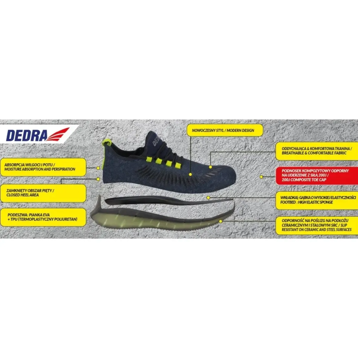 Dedra M82AV Półbuty bezpieczne sport S1 SRC kompozyt, buty robocze ochronne BHP rozm. 43