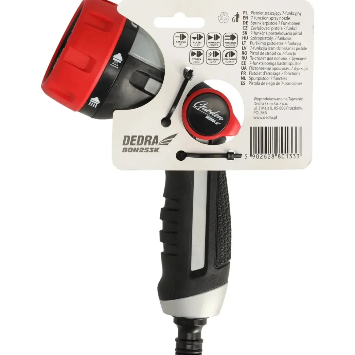 DEDRA 80N253K Pistolet zraszający 7-funkcyjny, zraszacz ogrodowy 1/2 THUMB CONTROL