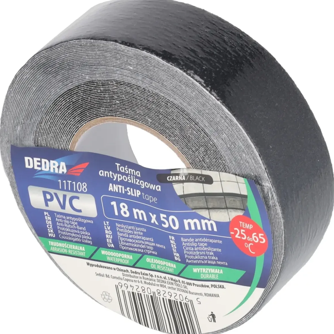 DEDRA 11T108 Taśma antypoślizgowa 50mmx18m czarna schodowa samoprzylepna PVC
