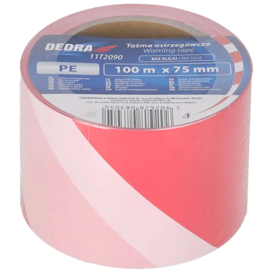 DEDRA 11T2091 Taśma ostrzegawcza BHP PVC 75mmx500m bez kleju biało-czerwona