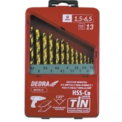DEDRA WITS13 Zestaw wierteł do metalu kobaltowych HSS-Co TiN 135° komplet 13 szt.