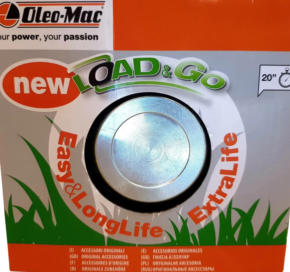 GŁOWICA DO KOS ŻYŁKOWA OLEO-MAC LOAD&GO 130mm x 3mm EXTRALIFE M10x1.25 LHF z metalowym pokrętłem EFCO 63129015 - OFICJALNY DYSTRYBUTOR - AUTORYZOWANY DEALER OLEO MAC