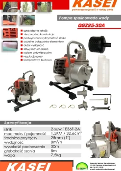 KASEI QGZ25-30A MOTOPOMPA POMPA STRAŻACKA SPALINOWA DO WODY BRUDNEJ CZYSTEJ WYSOKOWYDAJNA 8000 l/h 8m3/h