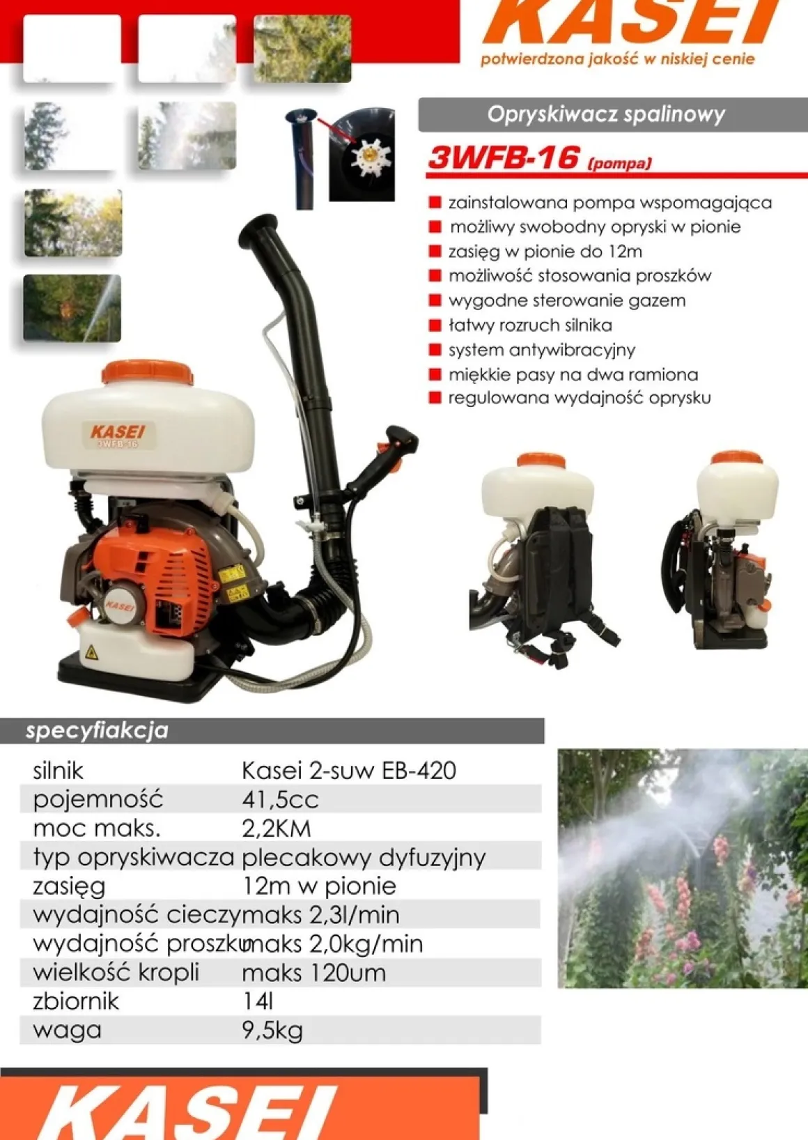 KASEI 3WFB-16 OPRYSKIWACZ SPALINOWY DO DEZYNFEKCJI PLECAKOWY OGRODOWY SADOWNICZY 14L + APLIKATOR DO GRANULATU Z POMPĄ WSPOMAGAJĄCĄ 12m
