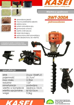 KASEI 3WT-300A WIERTNICA GLEBOWA SPALINOWA ŚWIDER GLEBOWY DO ZIEMI JEDNOOSOBOWA  + WIERTŁO