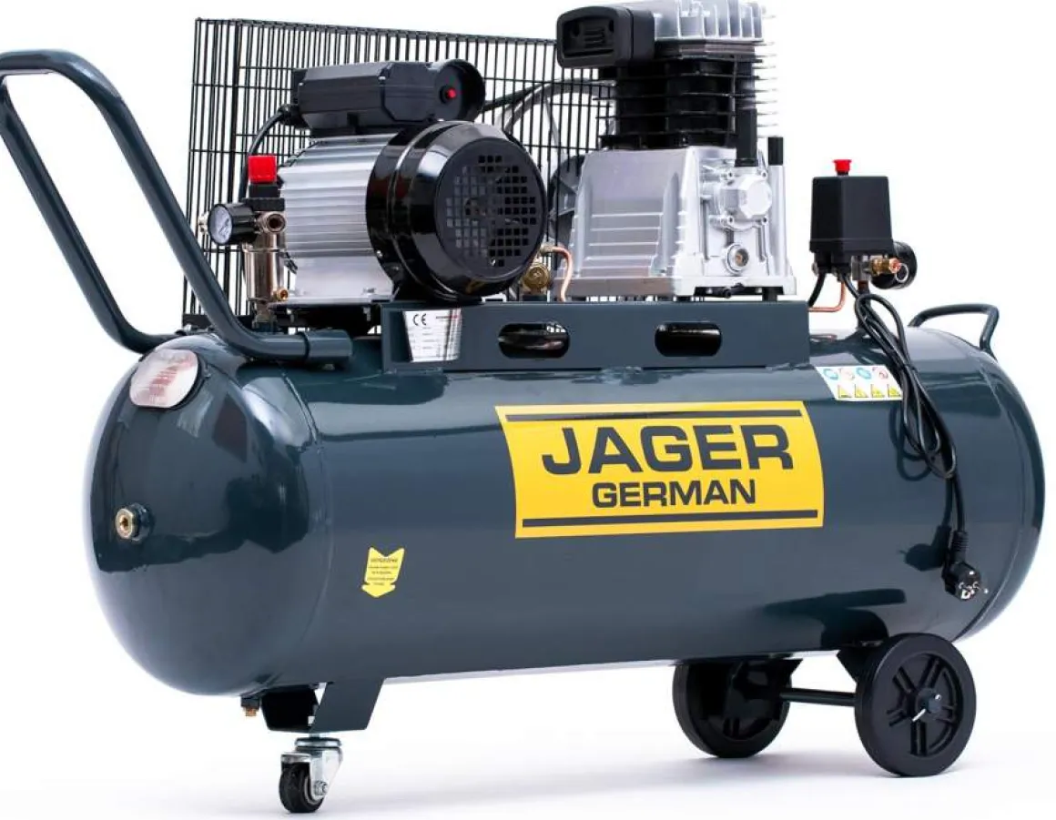 KOMPRESOR TŁOKOWY JAGER GERMAN SPRĘŻARKA POWIETRZA TŁOKOWA OLEJOWA 100L 8BAR 350l/Min 2.2 kW 230V Mocna Rzecz