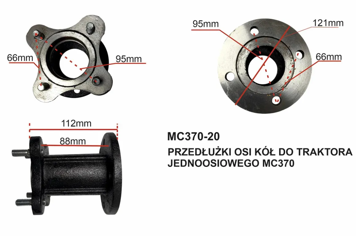 MASTERCUT MC370-20 PRZEDŁUŻKI OSI KÓŁ MC370 PARA DO TRAKTORA JEDNOOSIOWEGO MASTERCUT MC370 / CEDRUS TJ01,TJ02