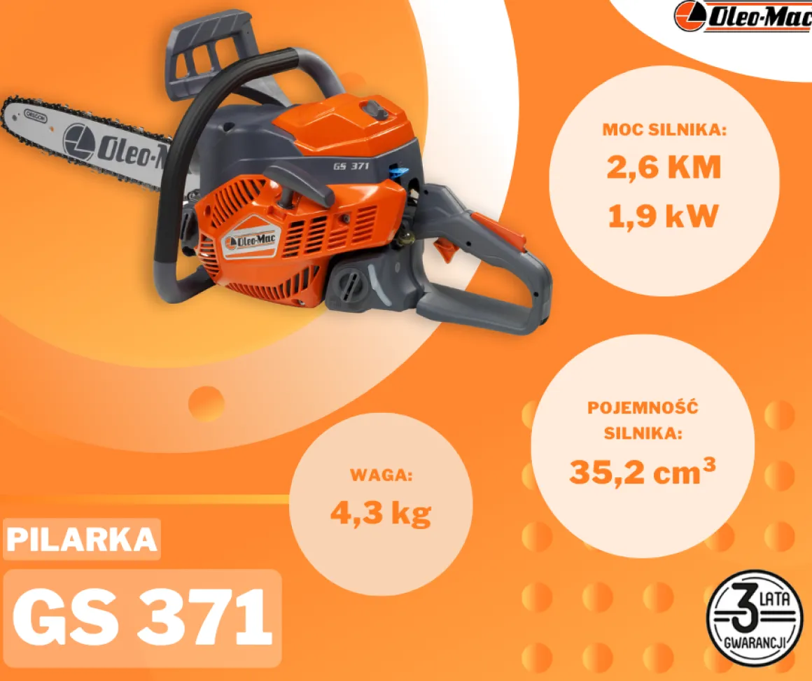 OLEO-MAC GS 371 PIŁA PILARKA PRZECINARKA SPALINOWA ŁANCUCHOWA DO DREWNA 2.6 KM PREMIUM 50189151E2 OFICJALNY DYSTRYBUTOR - AUTORYZOWANY DEALER OLEO-MAC