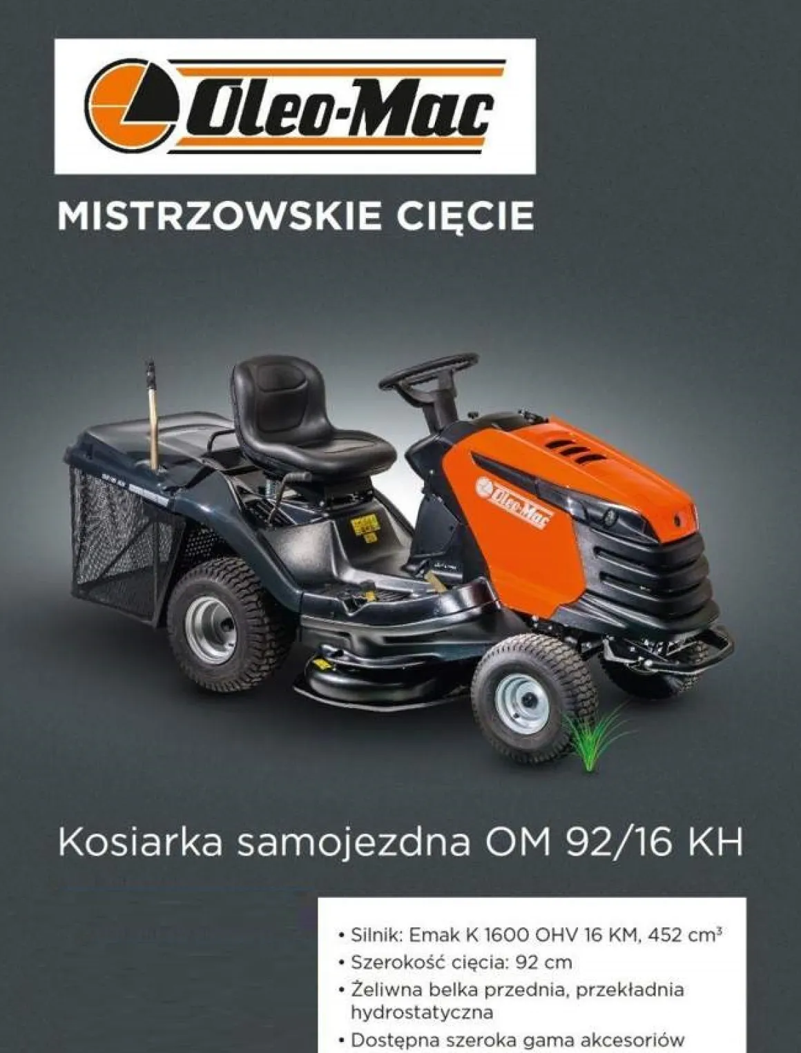OLEO MAC TRAKTOREK OGRODOWY OM 92/16KH KOSIARKA SAMOJEZDNA SPALINOWA DO TRAWY HYDROSTATIC 68129082 - OFICJALNY DYSTRYBUTOR - AUTORYZOWANY DEALER OLEO-MAC