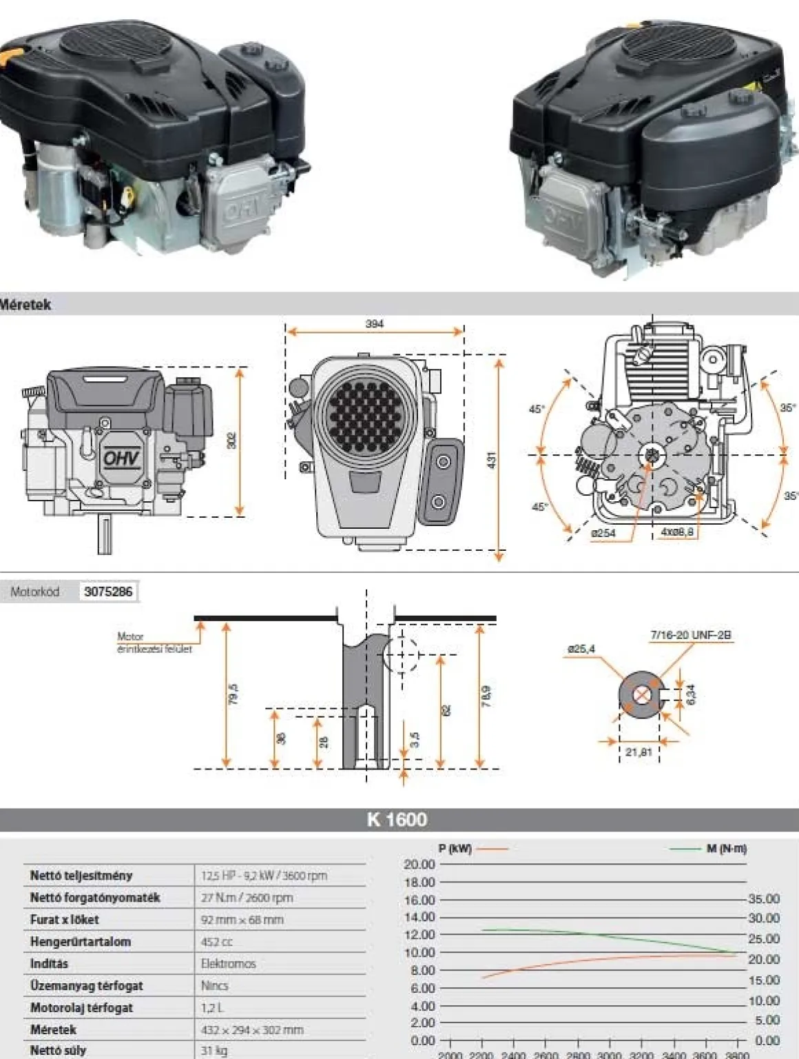 Silnik do traktorka Loncin LC1P92F (16 KM, 452 cm³)