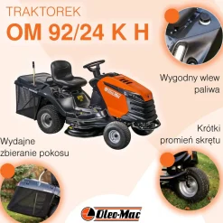 TRAKTOREK OLEO MAC OM 92/24KH TRAKTOREK OGRODOWY KOSIARKA SAMOJEZDNA SPALINOWA DO TRAWY OM92 HYDROSTATIC PREMIUM 68129090 - OFICJALNY DYSTRYBUTOR - AUTORYZOWANY DEALER OLEO-MAC
