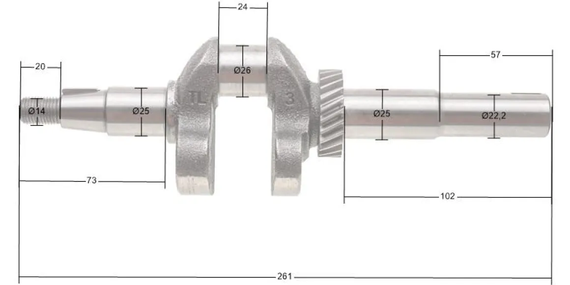 Wał korbowy Loncin 1P61FE LC1P65FE(B) 62 mm CZĘŚĆ ORYGINALNA 130290413-0001